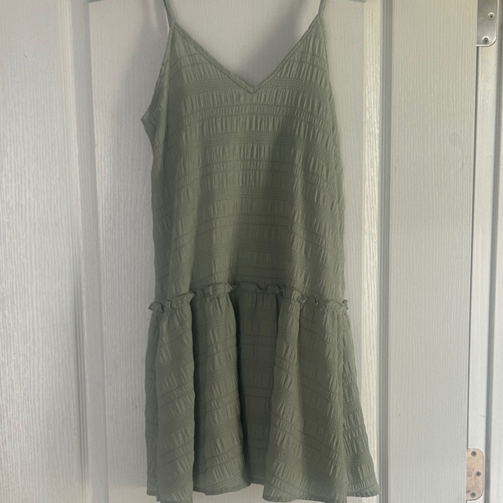 SHEIN Sage Green Textured V-Neck Mini Dress